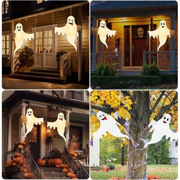 2 Pcs Halloween Porch Decoration Cute Ghost Decoration, with Timer and LED - Picture 3 of 8